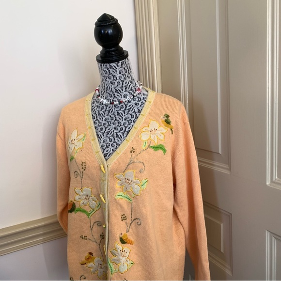 Vintage Morning Song Crewneck Yellow Cardigan Sweater SZ L - Picture 10 of 14